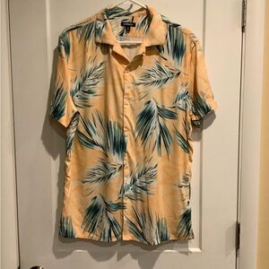 Express Men's Tropical Print Shirt - Peach and Teal